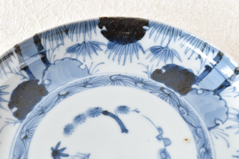 古伊万里 染付 竹に降る雪 太明年製文 五寸皿 - 生活骨董と古布の