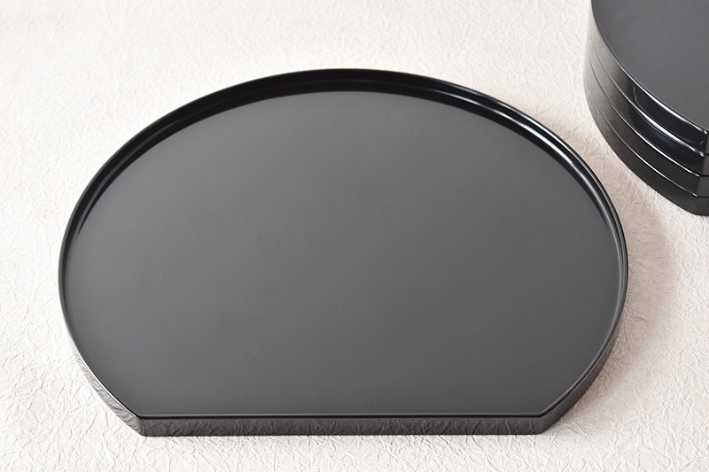 天然木製漆塗 輪島塗 黒塗り半月盆 5客セット - 生活骨董と古布の