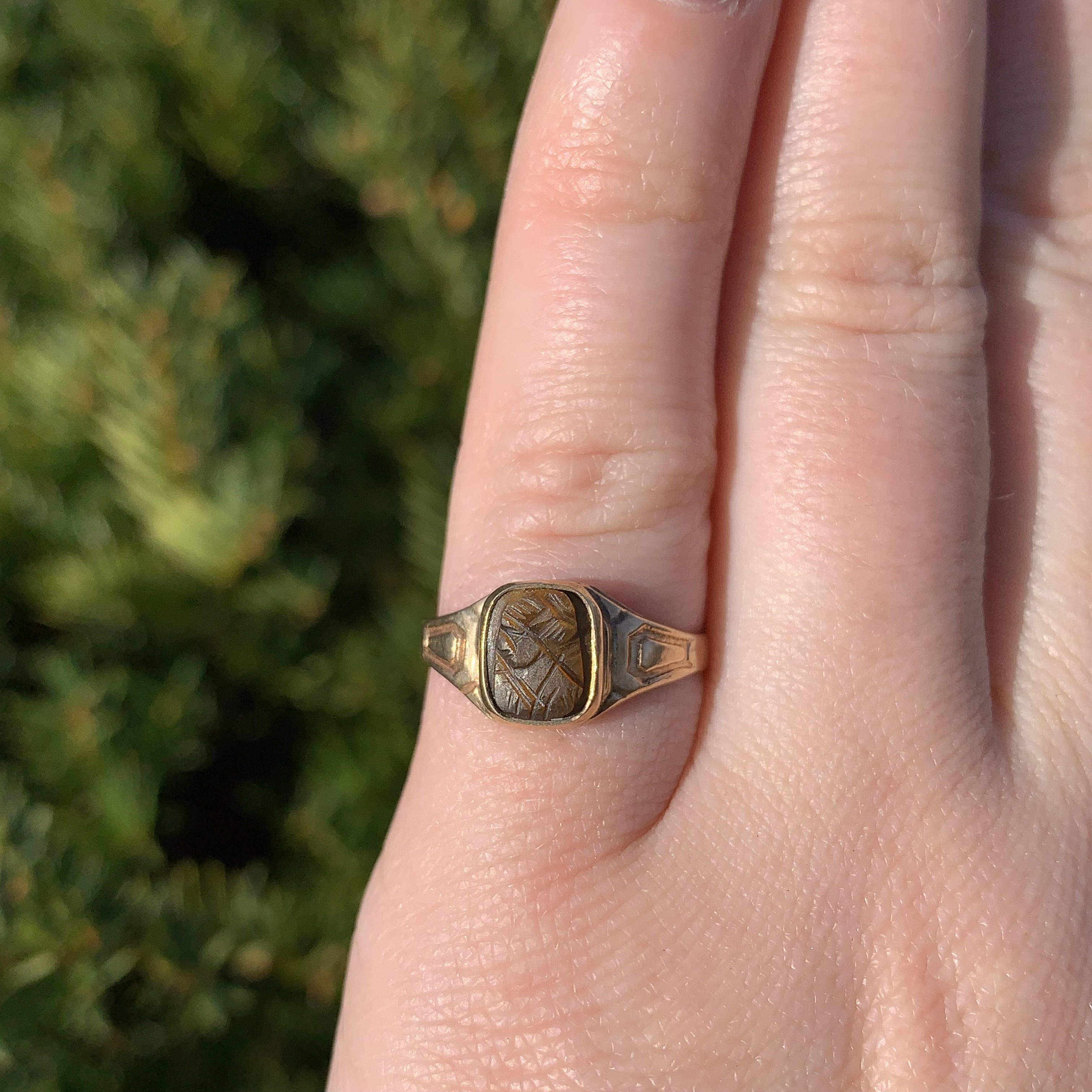 9K Rose Gold Tiger's Eye Quartz Cameo Ring size 6 j7059-j705