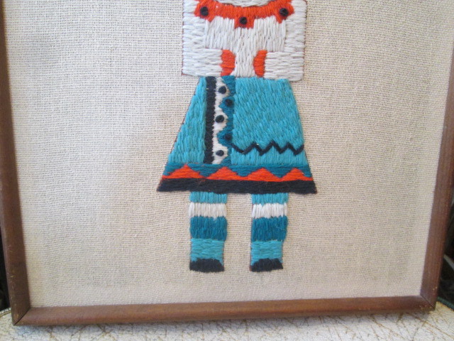 60's〜70's ネイティブアメリカン カチナ 精霊刺繍の壁掛けUSA