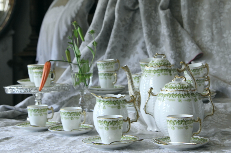 アンティークリモージュコーヒーセット 宿木 ヤドリギ ポット ジャグ