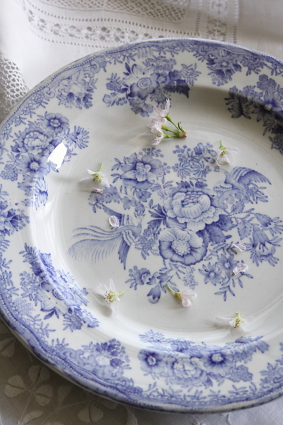 アンティークアジアティックフェザンツミートプレート ブルーアンド