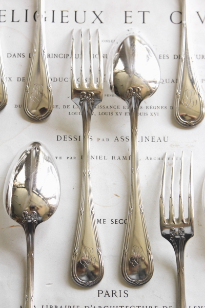 アンティークシルバーカトラリー スプーンフォーク リボン boulenger