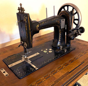 RARE c.1878 Mother of Pearl Inlaid Gritzner Treadle Sewing Machine
