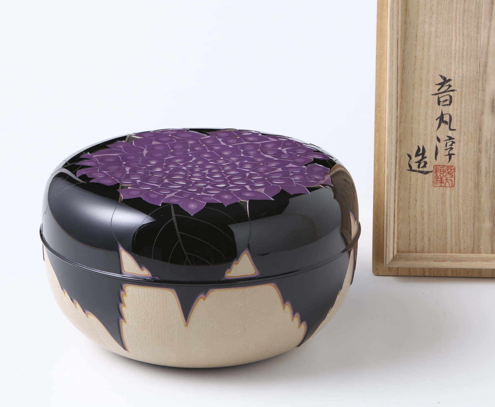 音丸淳 作 彫漆紫陽花文食籠 - 古好屋