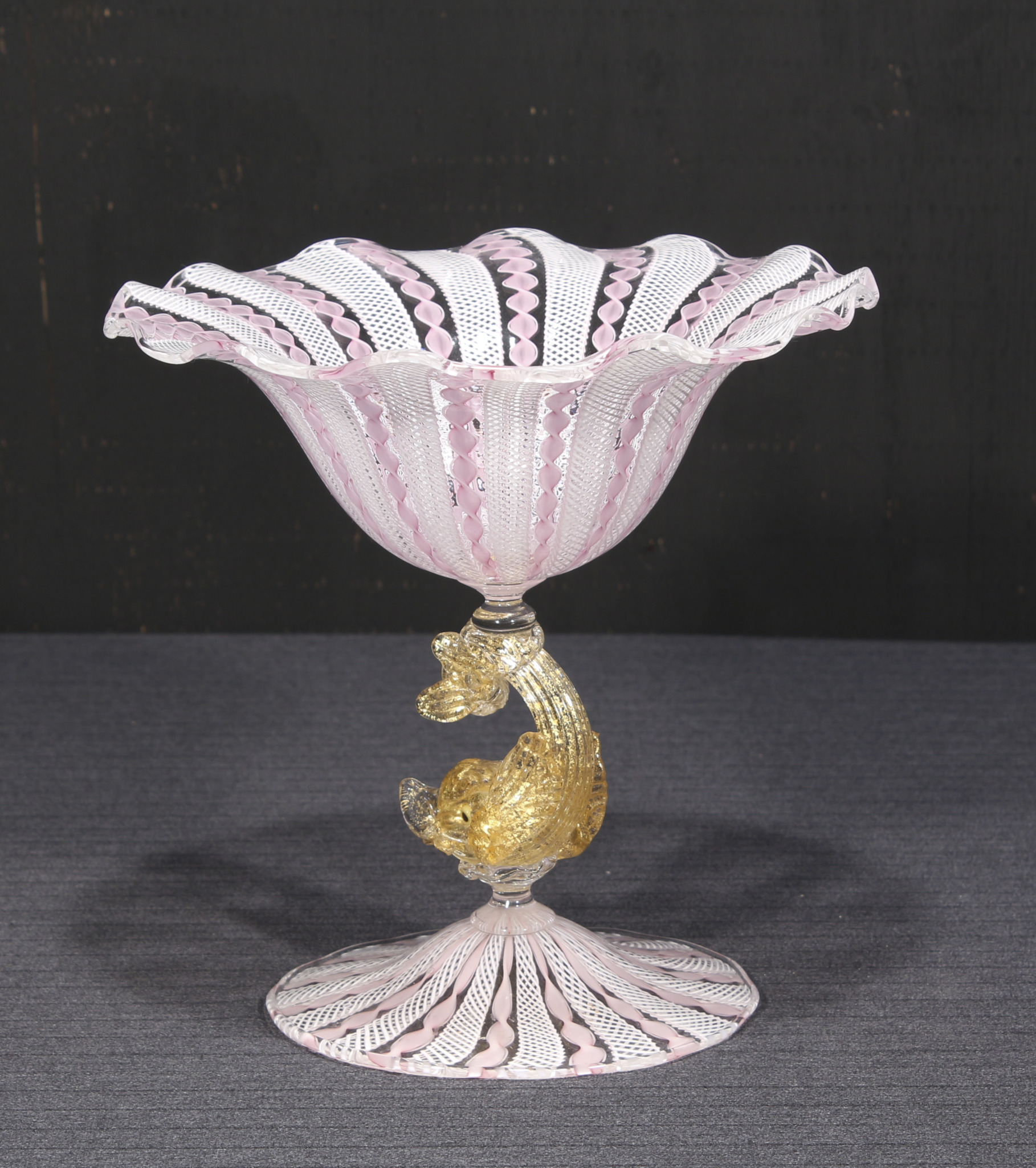 ベネチアグラス 白赤レースコンポート - 古好屋