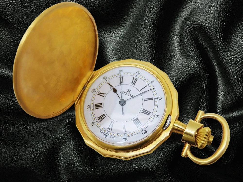 HB-0089| エドックス 懐中時計 ポケットウオッチ 金張り 16角ハンター