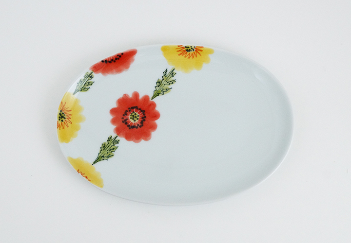 波佐見焼 陶房青 窯元 カラフルでかわいいfloral楕円皿【陶房青