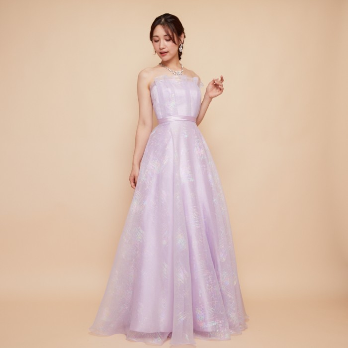 ホロラメジャガードオーガンジーライラックカラードレス