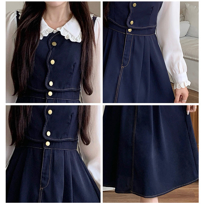 大きいサイズ レディース｜クラシカルレースカラーワンピース(L/LL/3L