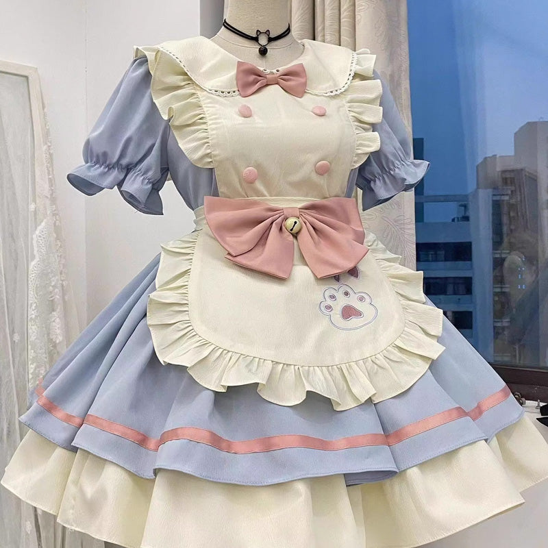 大きいサイズ レディース｜みずいろ・ねこにゃんメイド服ワンピ―ス (L