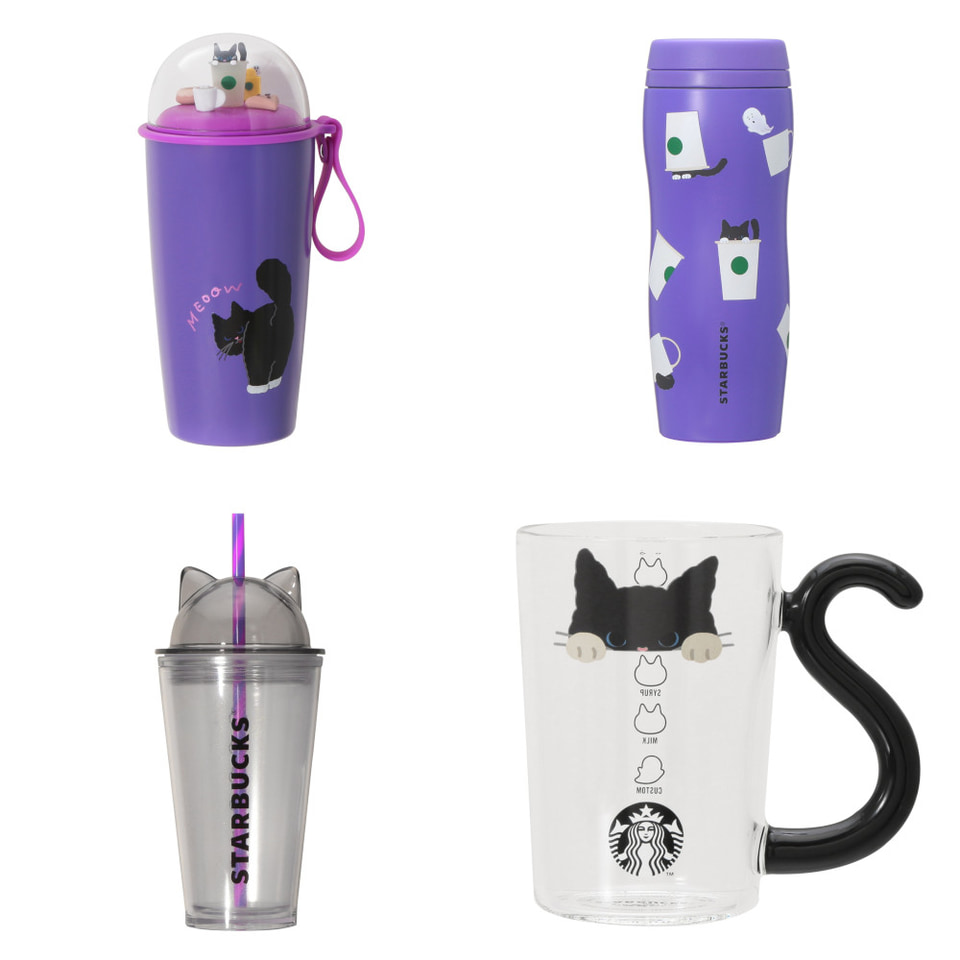 スターバックス、かわいらしい黒猫のボトル/マグ/カトラリーなど