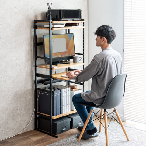 高さを自由に調整できるラック一体型PCデスク「100-DESKH072M