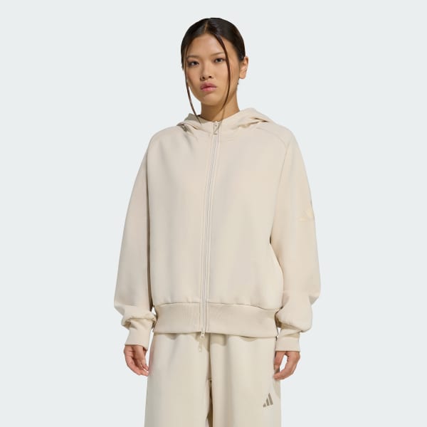 adidas SOFT LUX FULL-ZIP HOODIE - Beige | Free Shipping with adiClub