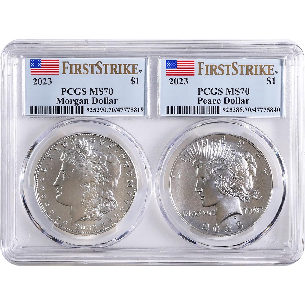 Certified Morgan & Peace Silver Dollar 2pc Tandem Set 2023 MS70