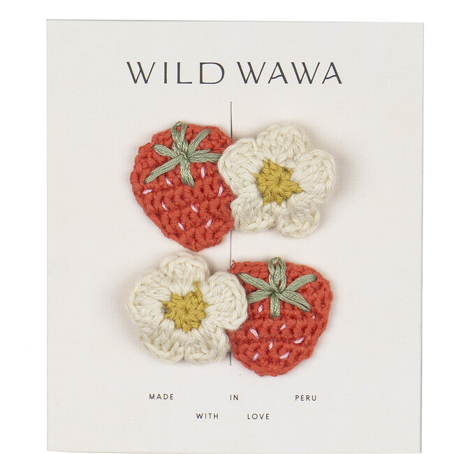 Crochet Clip Set, Strawberry Daisy - Wild Wawa Hair Accessories