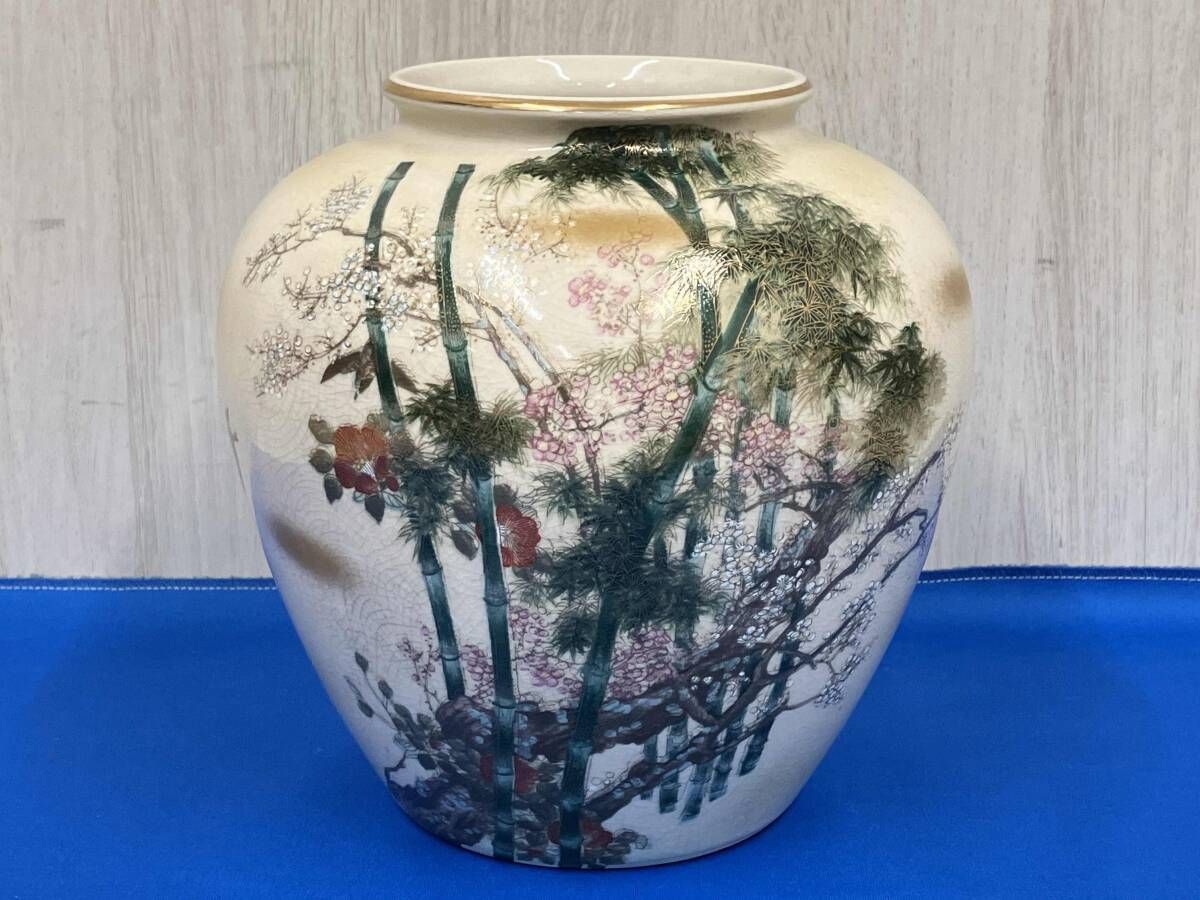 EF0314-1-2 九谷焼九谷清峰花詰 壺 花器 花瓶 特大25cm ☆ 骨董