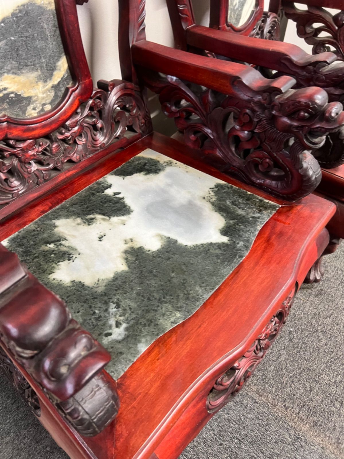 ⭐︎ 送料込み 中国家具 大理石椅子 手彫り 当時物家具 座緑