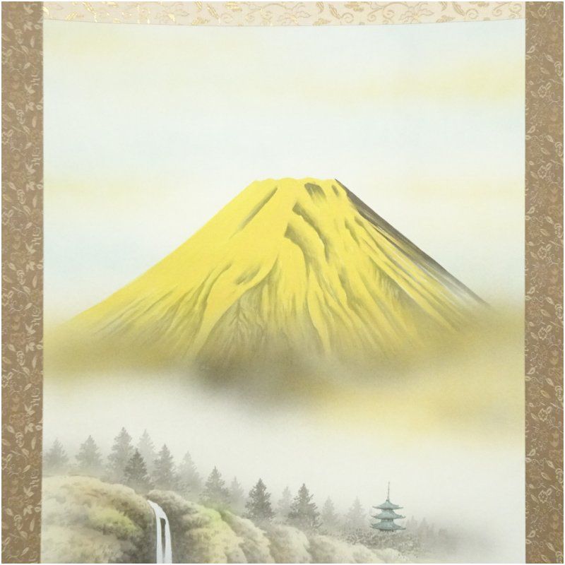 高井一鳳筆 対沖厳封山水図 肉筆絹本掛軸（共箱） 掛け軸 床の間 書