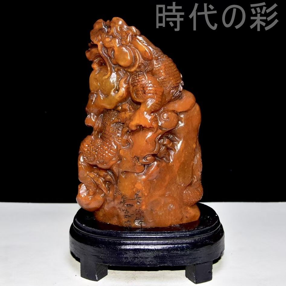 中国古美術 旧蔵珍品 寿山灯光凍田黄石 篆刻家呉昌碩 王申年作 血絲紋