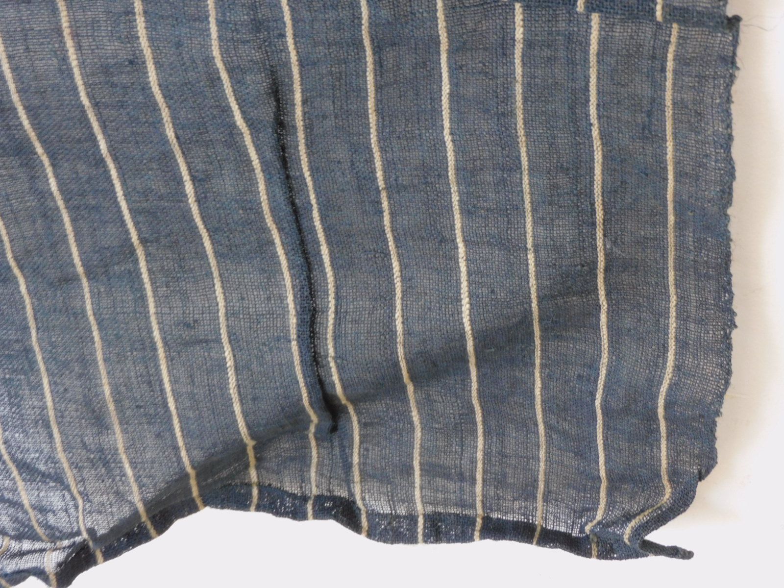 明治期 ふるい麻 のれん 三巾半 縞 HK-a-05654 / 山形 庄内地方より 本