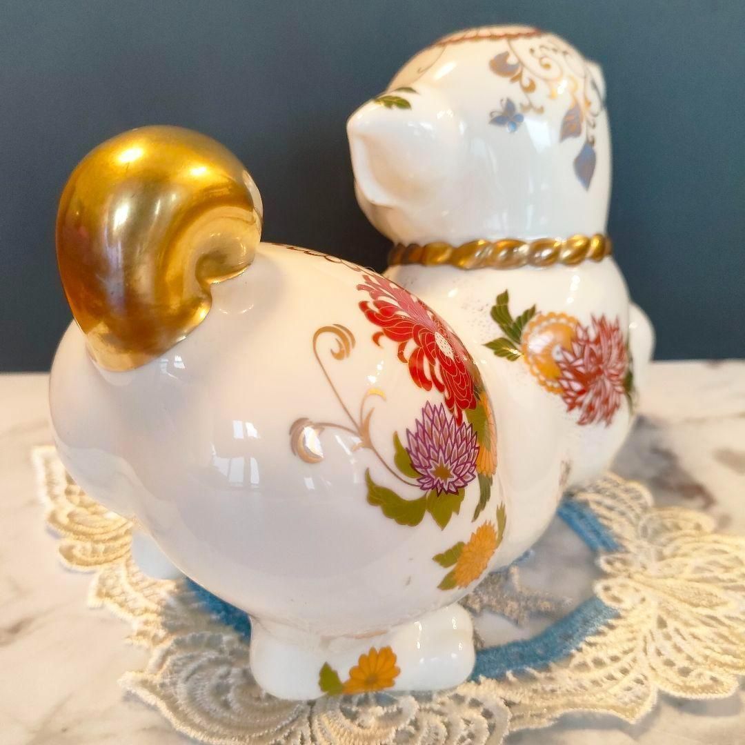 縁起物】フランクリンミント 犬 置物 薩摩焼 花柄 陶器人形