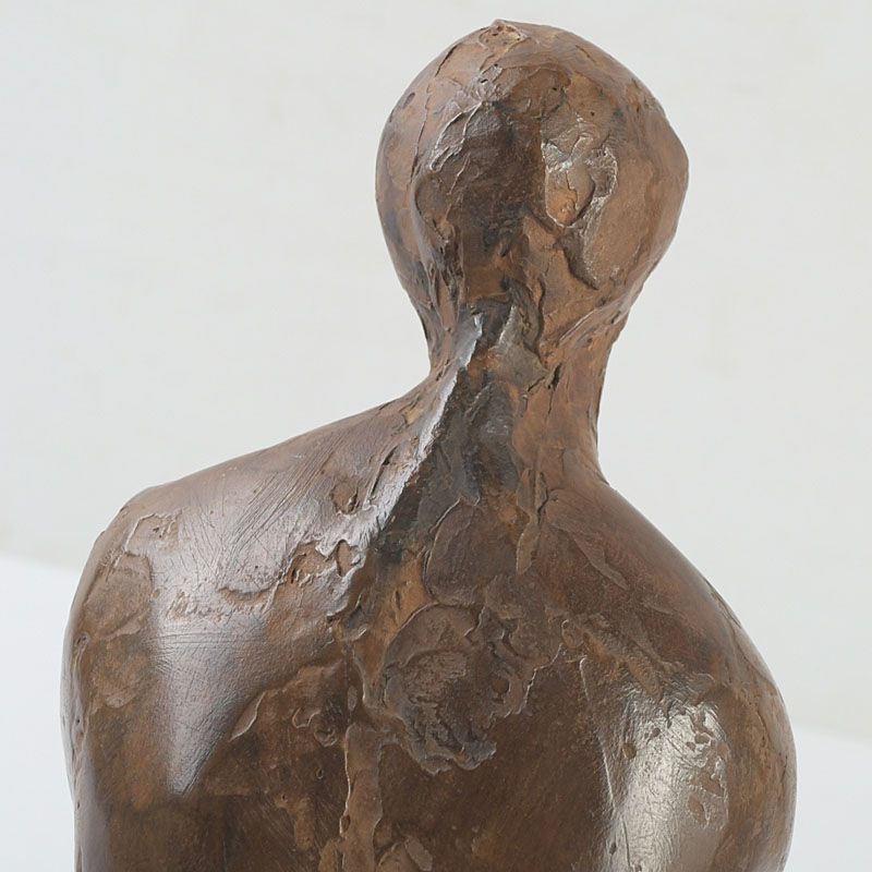 彫刻家 秋山沙走武作 乾漆 座女 裸婦像 大理石台付 置物 共箱 C S390