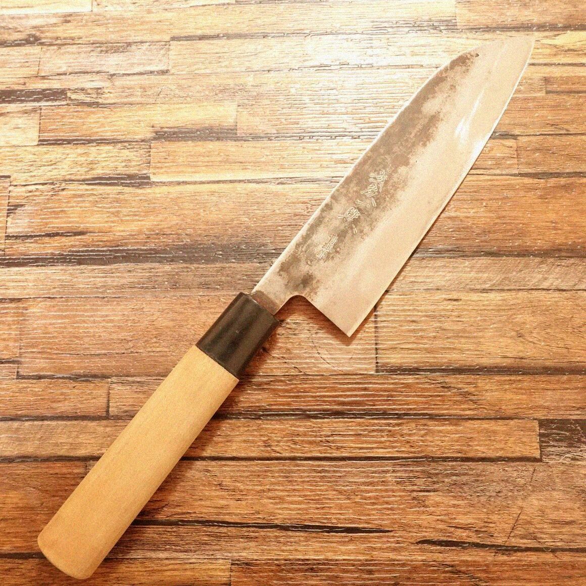 越後一鉄 三徳包丁 研ぎ済 黒打ち 万能包丁 青紙鋼 安来鋼 状態良好