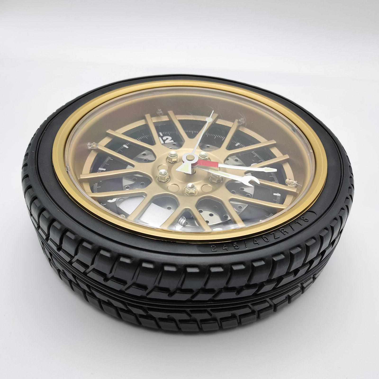 珍しいタイヤ型 光る壁掛け時計 レインボーホイール クロック 25.5cm