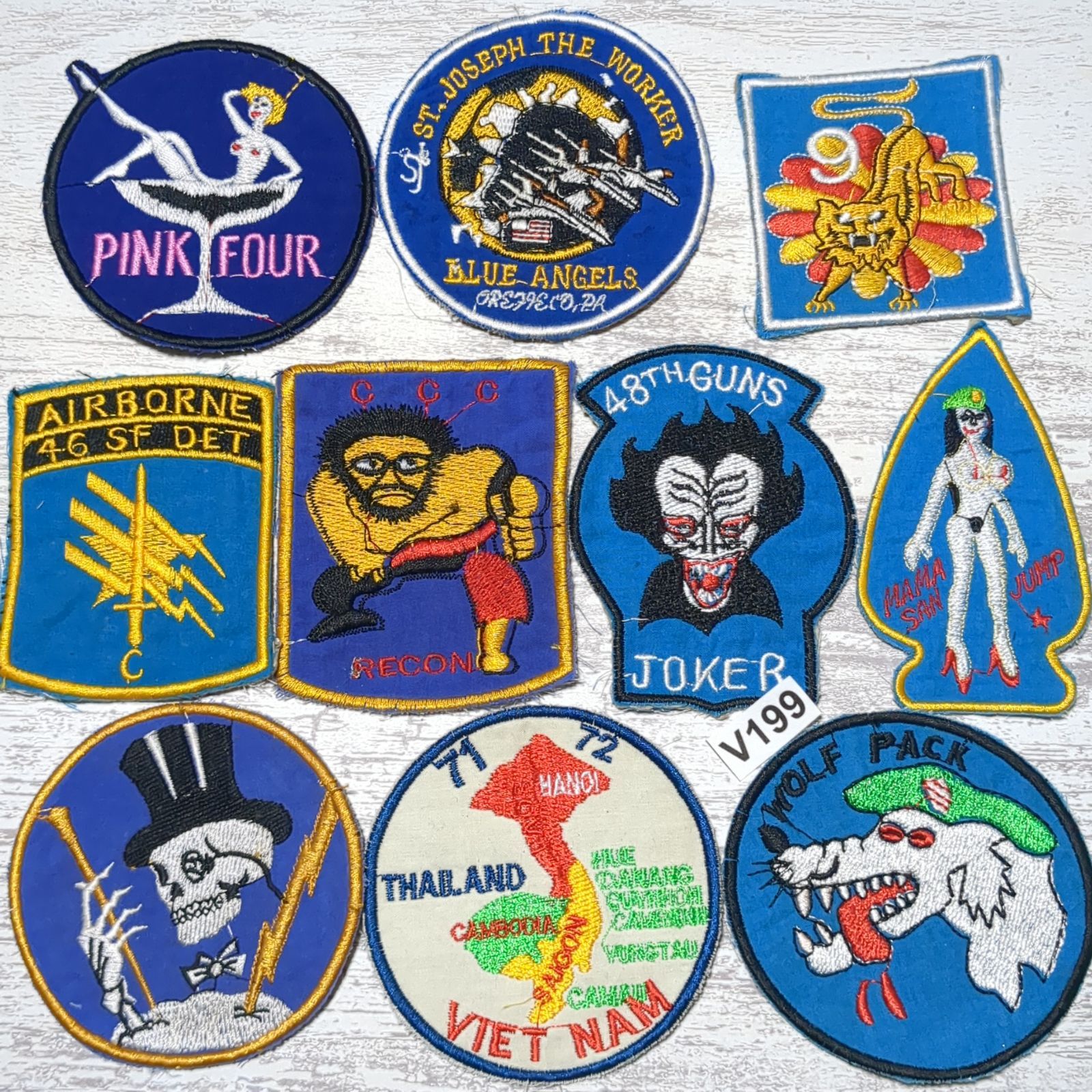 ワッペン 10枚 ☆V199 BLUE 青 ベトナム 戦争 サバゲー パッチ