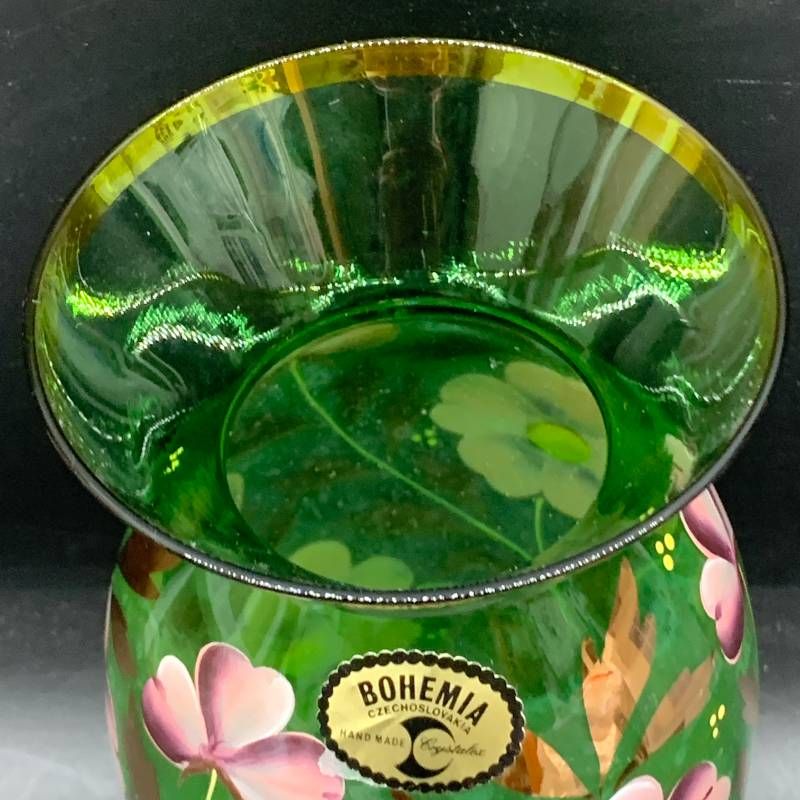 Z314 ボヘミアングラス 花柄ガラス チェコスロバキア製 BOHEMIA