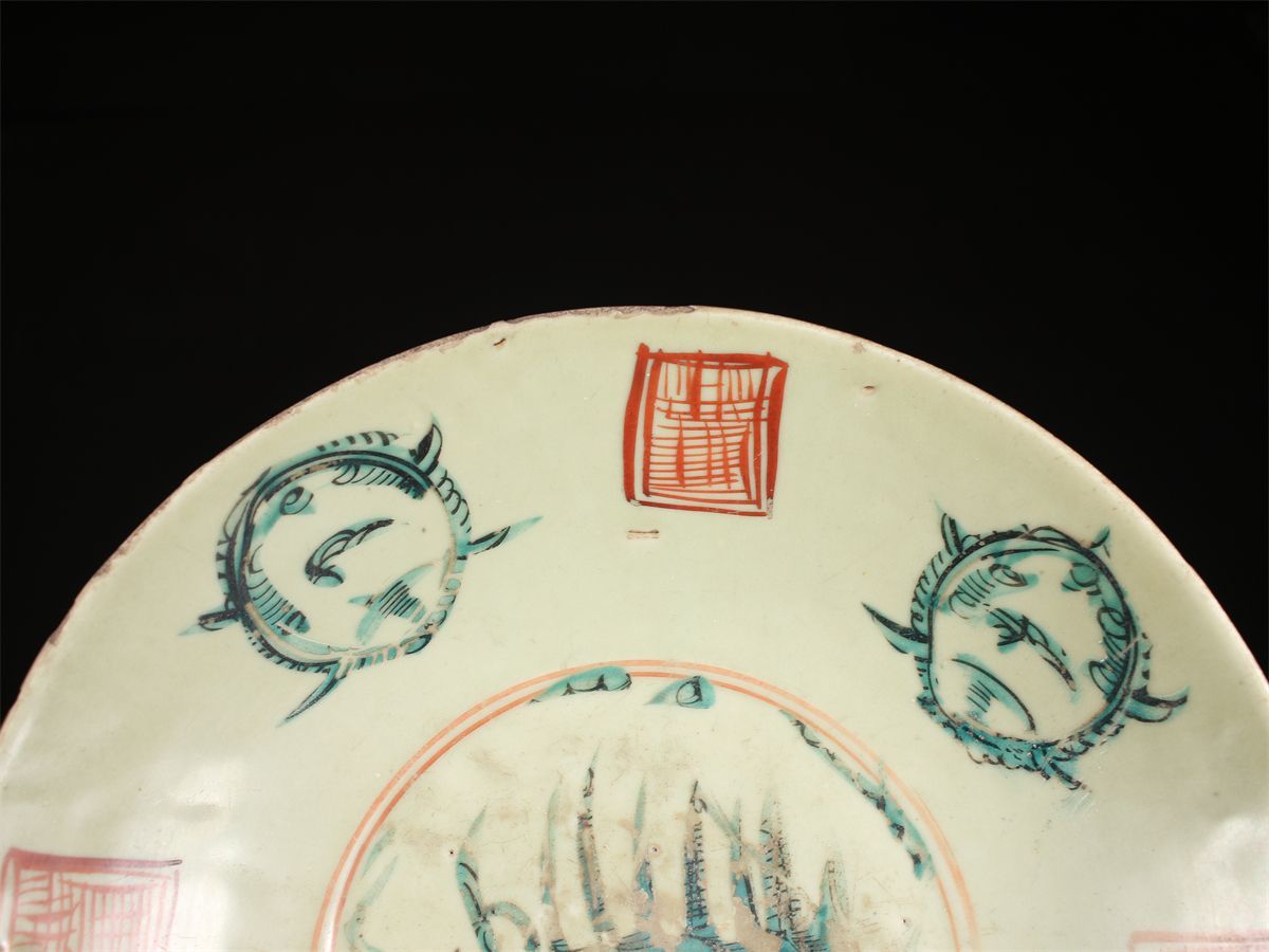 中国明時代 呉須赤絵皿 直径：20.7㎝ 木箱付 C779Y 80サイズ 中国