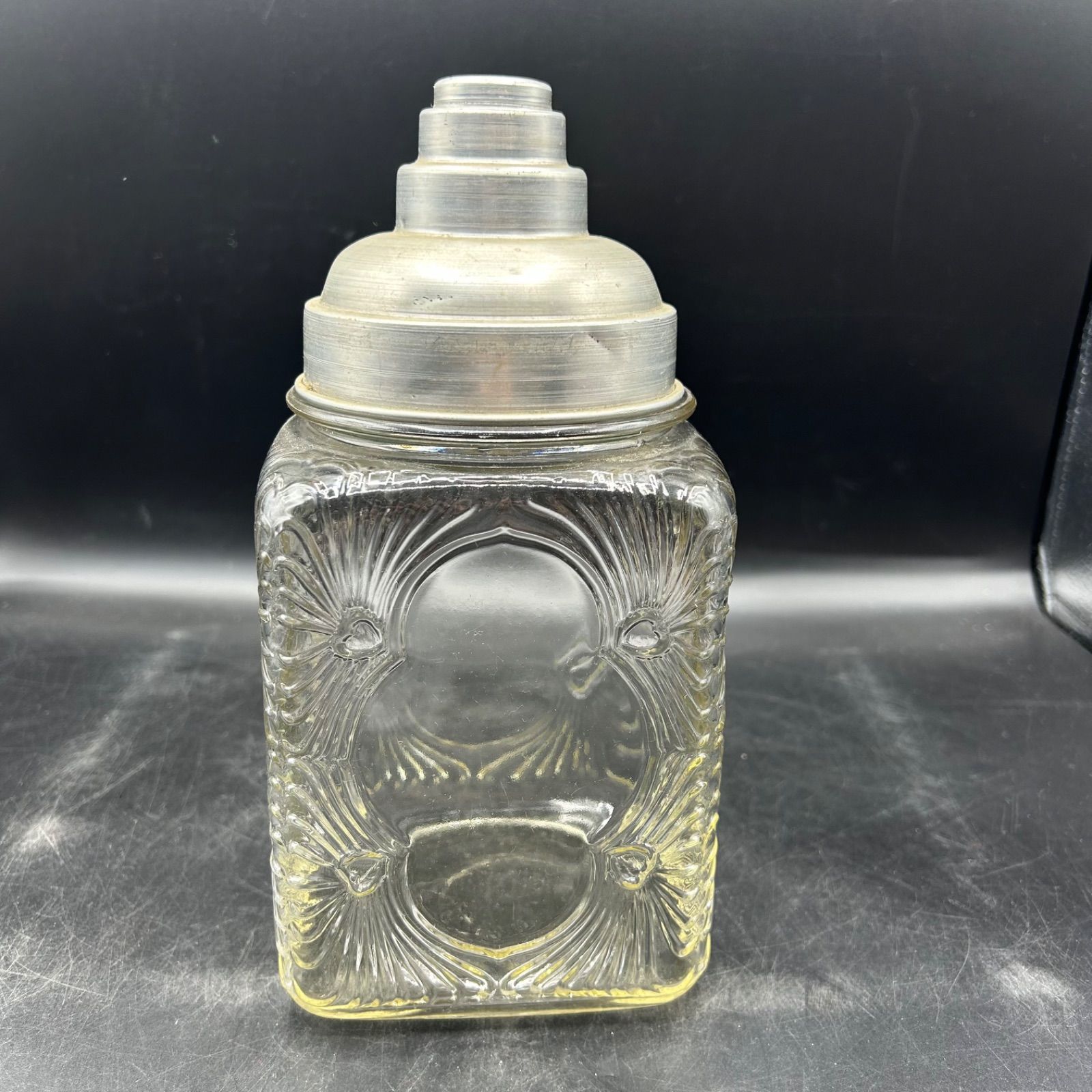 昭和レトロ お菓子瓶 ガラス あめや瓶 アルミ蓋 駄菓子 当時物