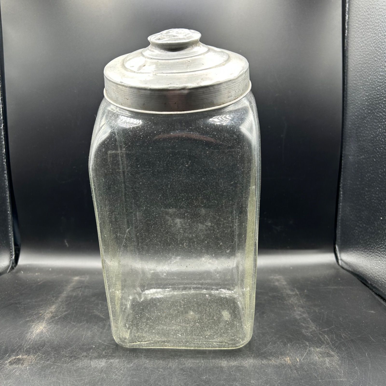 昭和レトロ 大きめ お菓子瓶 ガラス あめや瓶 アルミ蓋 駄菓子 当時物