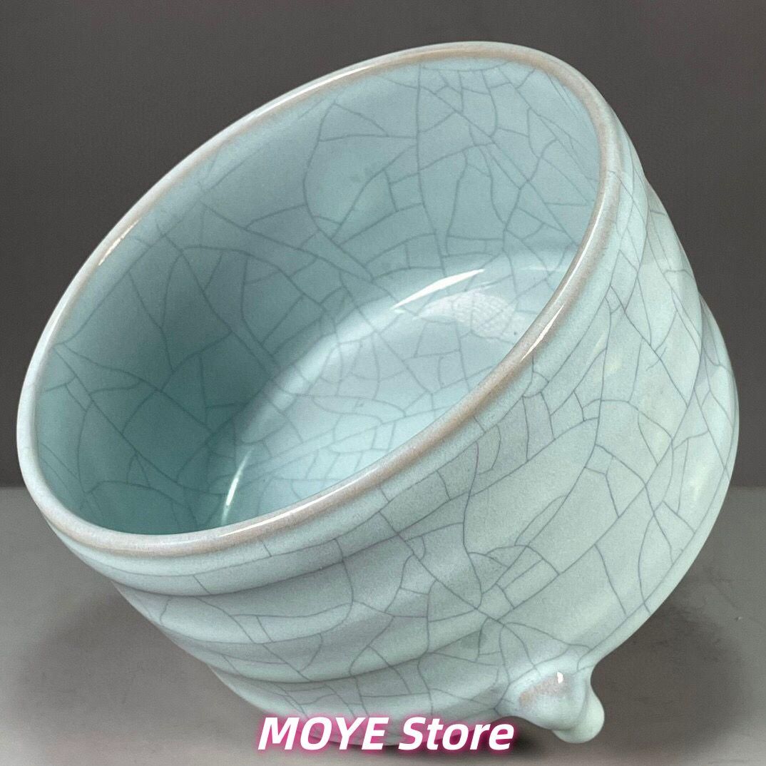 宋汝磁器両耳香炉 仏具 景徳鎮 陶磁器 装飾品 現代工芸品 美術品 置物