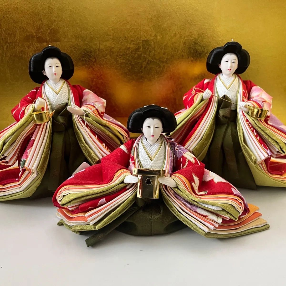 新品☆極上小さな三人官女☆ 頭師聖祥のお顔自慢☆芥子☆正絹☆雛人形