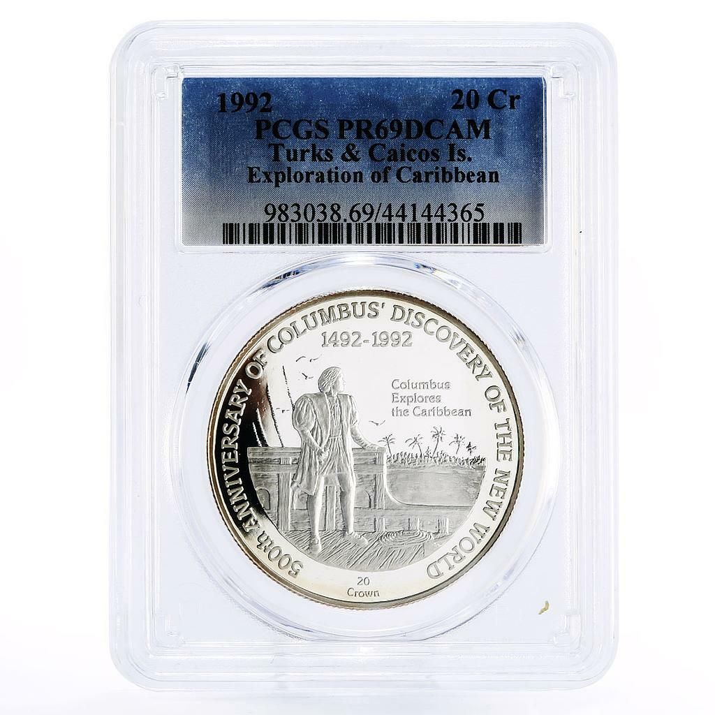 タークス・カイコス諸島 20クラウン コロンブス カリブ諸島 PR69 PCGS