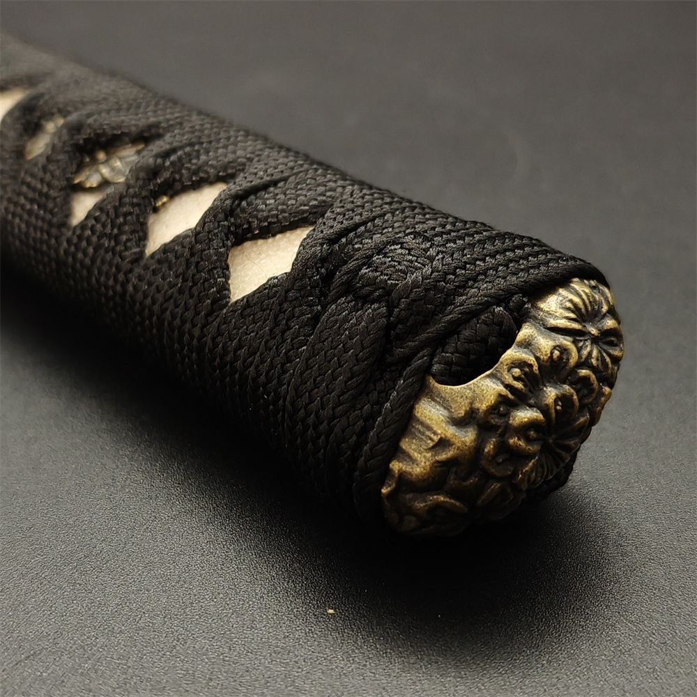 日本刀柄 桜縁頭 桜目貫 mbz06 日本刀装具 新品 全長約26CM 本鮫皮