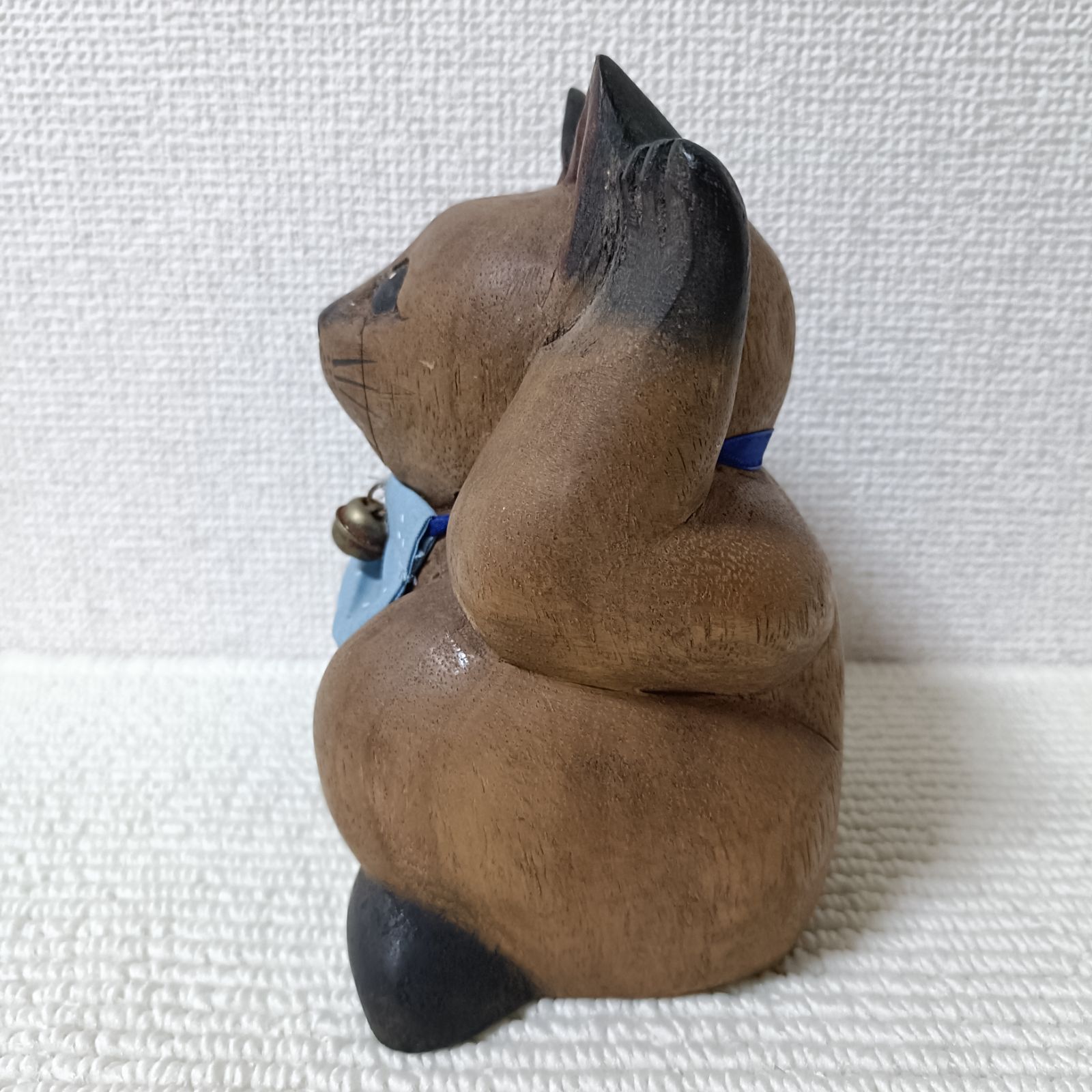 木彫り 招き猫 木製 ねこ ネコ 縁起物 置物 商売繁盛 開運 一刀彫