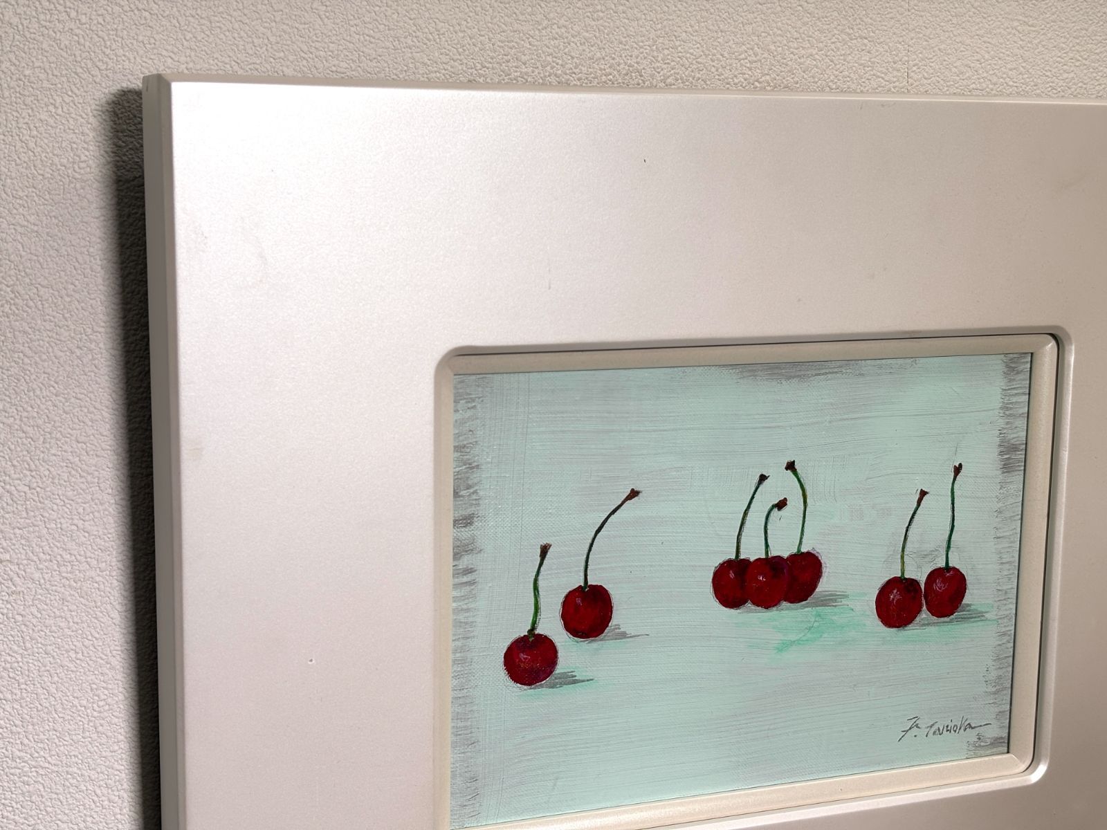 谷岡経津子 さくらんぼ 3号 油彩 油画 油絵 肉筆 原画 直筆サイン 共