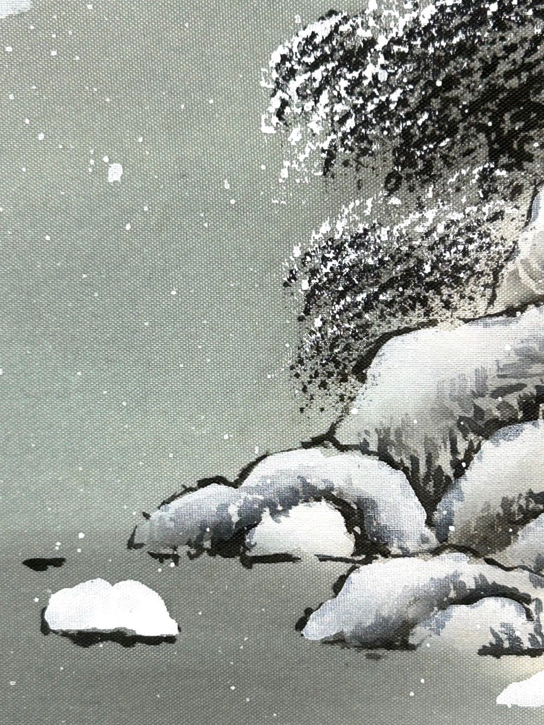 幽玄】時代真作保証和田寿山 肉筆掛軸 風景画 楼閣山水 雪景色 落款