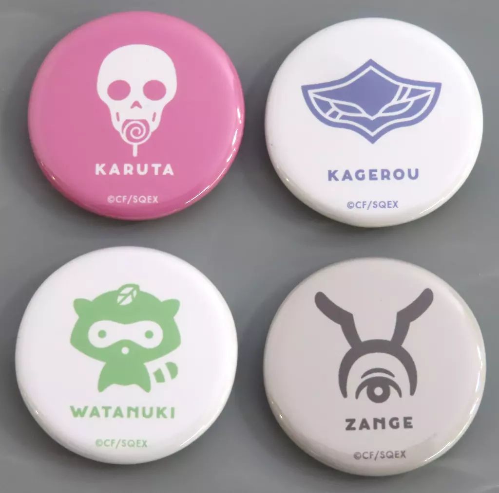 中古】バッジ・ビンズ 蜻蛉＆カルタ＆渡狸＆残夏 ミニ缶バッジ4個