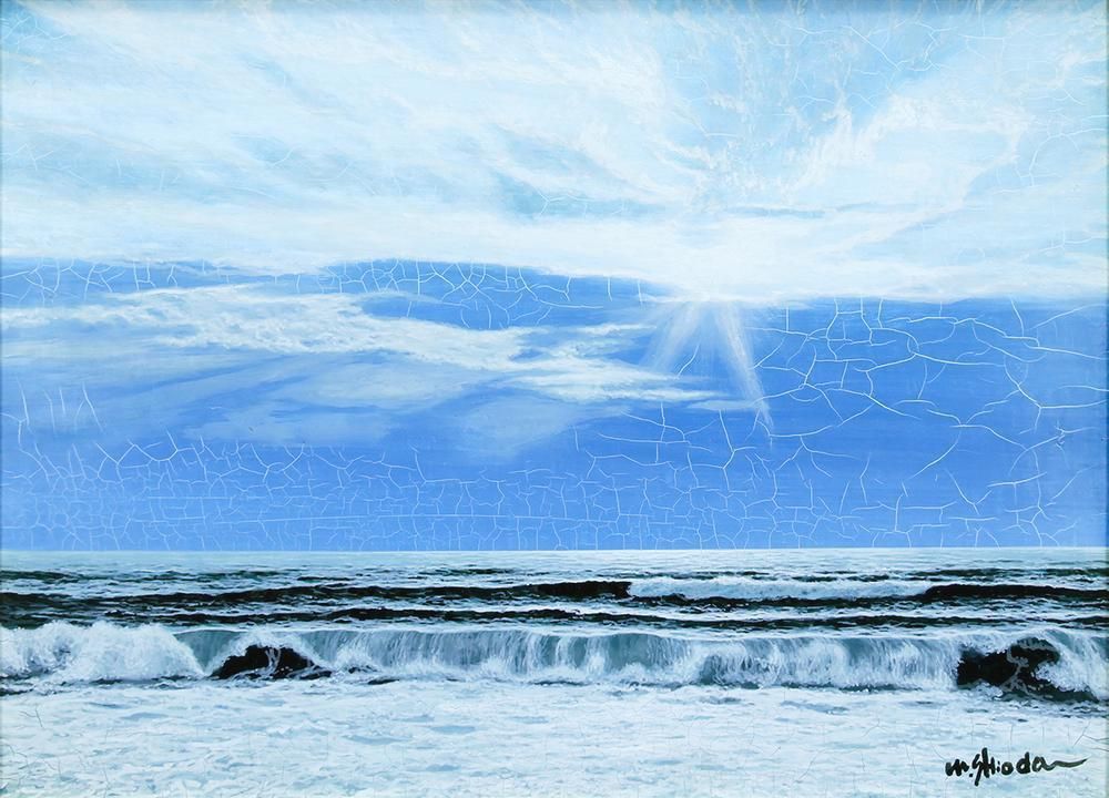 真作】【WISH】塩田満男「日本海暮色」油彩 4号 一枚の絵取扱 ◇白波