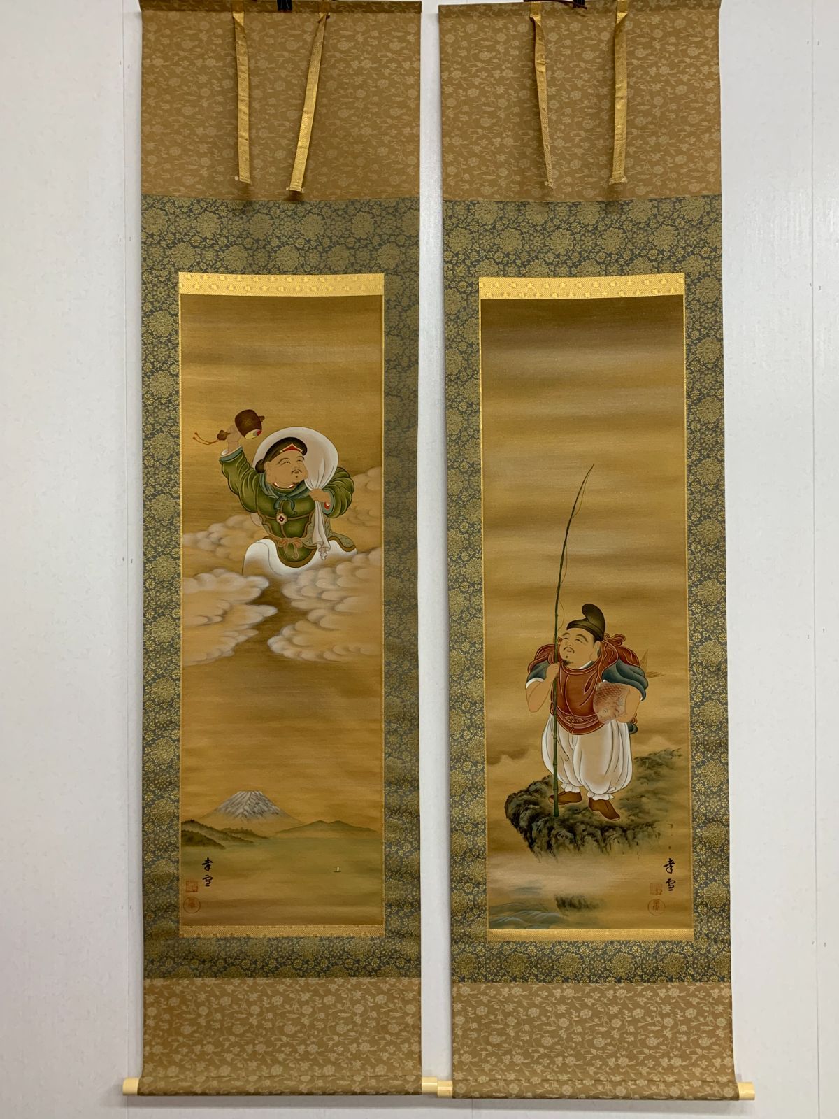 掛け軸】336 国井幸雪「恵比寿大黒 双幅」山下松麓師事 岐阜の人 #茶掛