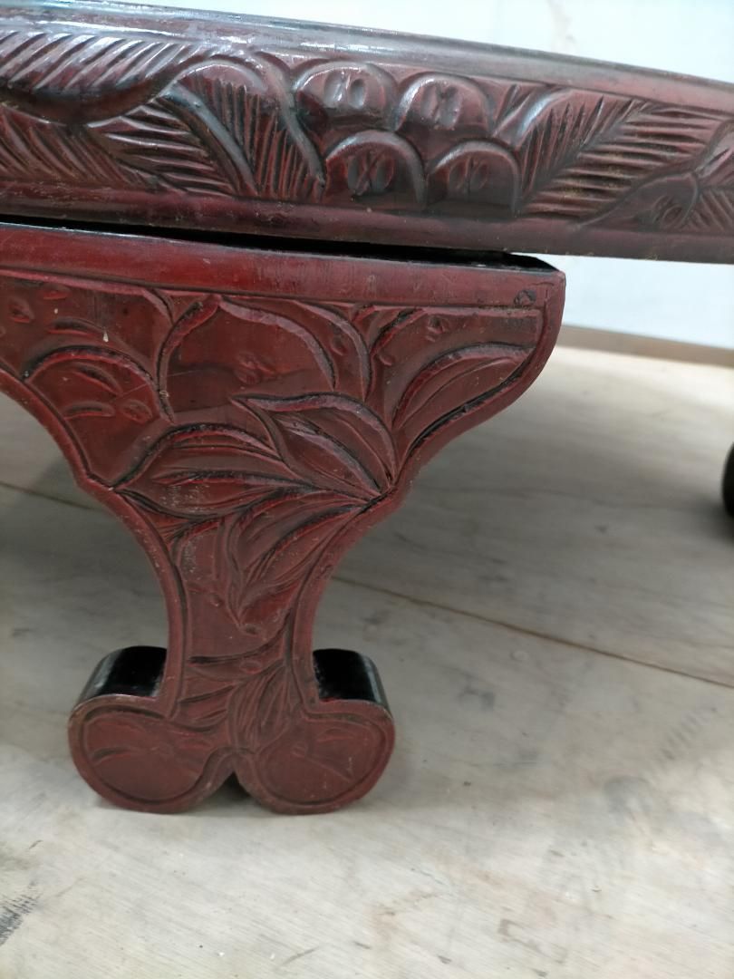 中国骨董 唐家具 飾彫り 円卓 座卓 ちゃぶ台 センターテーブル 古家具