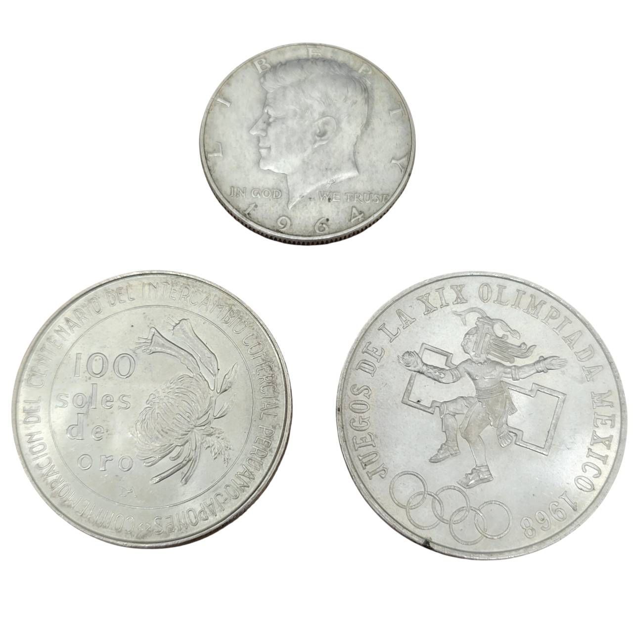 長】海外銀貨3枚セット ケネディ・ハーフダラー 50セント銀貨 1964年×1