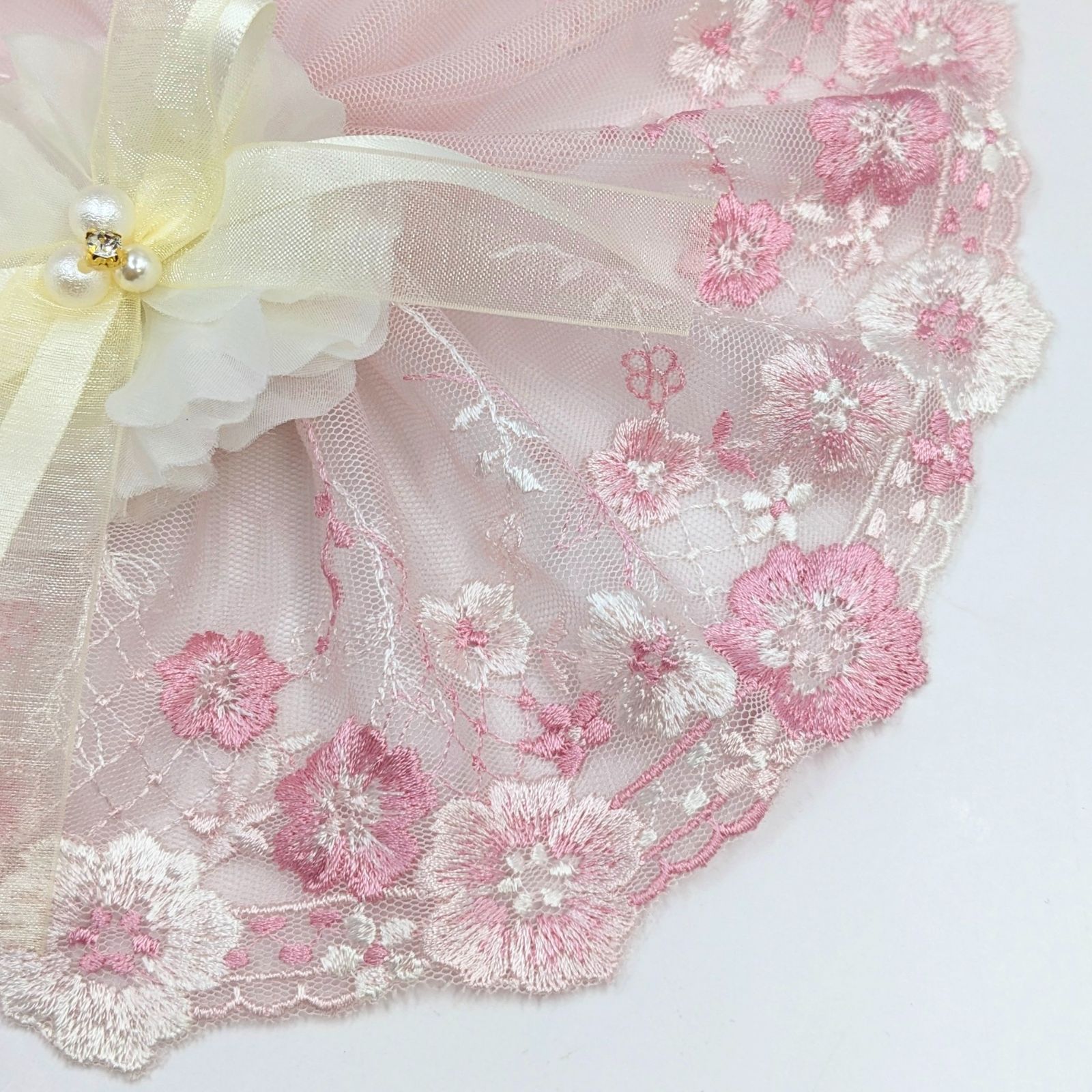 №251015 ピンク10cm チュールレース 刺繍レース ハンドメイド 手芸