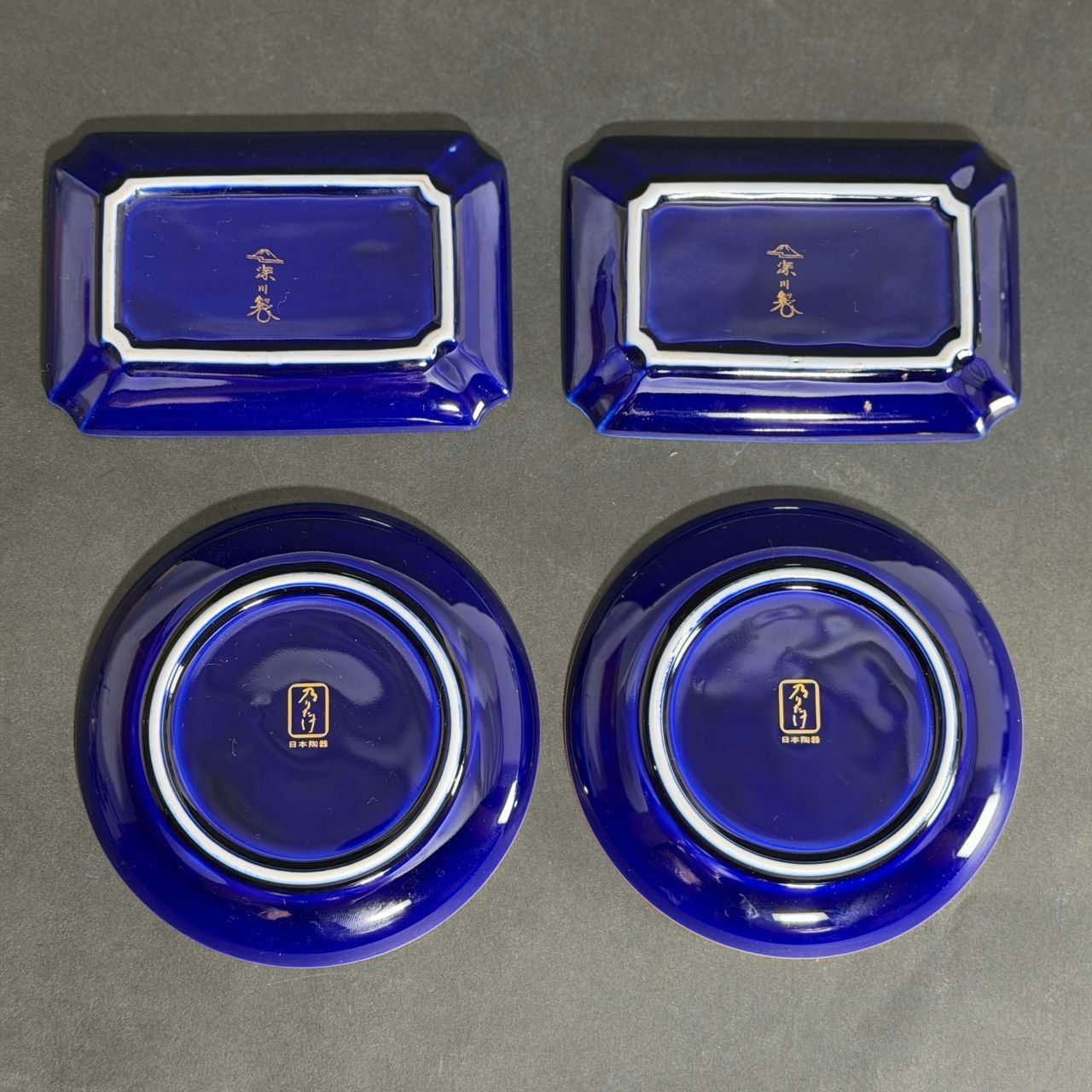 有田焼 ☆深川製磁 瑠璃 夫婦鶴 金彩 角皿 2枚 ☆ノリタケ 瑠璃金彩