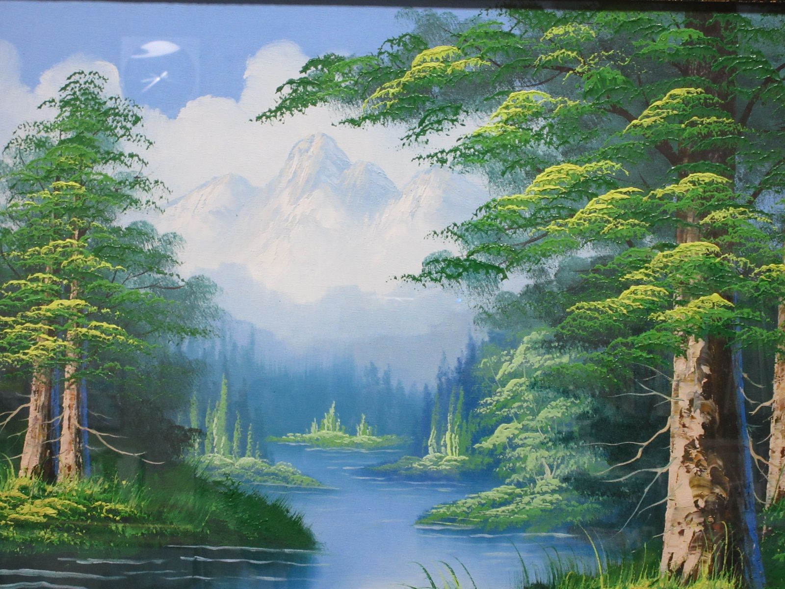 竹内敏彦 絵画 油絵 肉筆油絵 風景画 桜並木 F6 送料無料 竹内敏彦 絵画