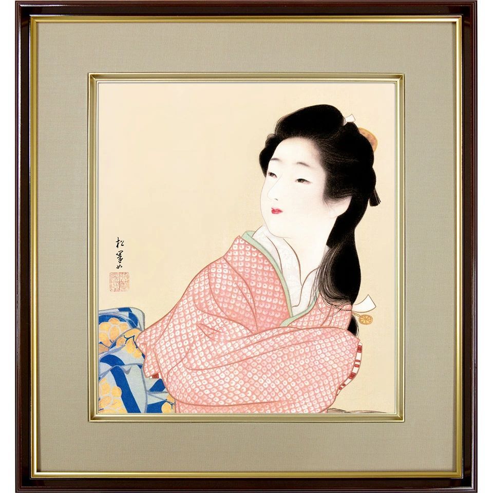 上村松園「娘深雪」複製画 額入り 色紙額 特殊工芸画 人物 美人画 日本